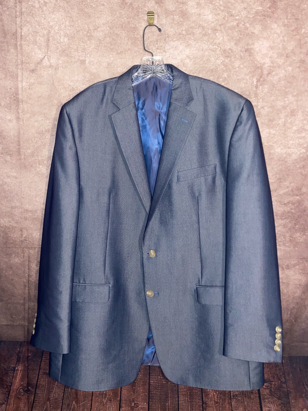 Lauren L~Ralph Lauren~Sport Coat Jacket~Mens 46L~Sharkskin Sheen Indigo-NWOT